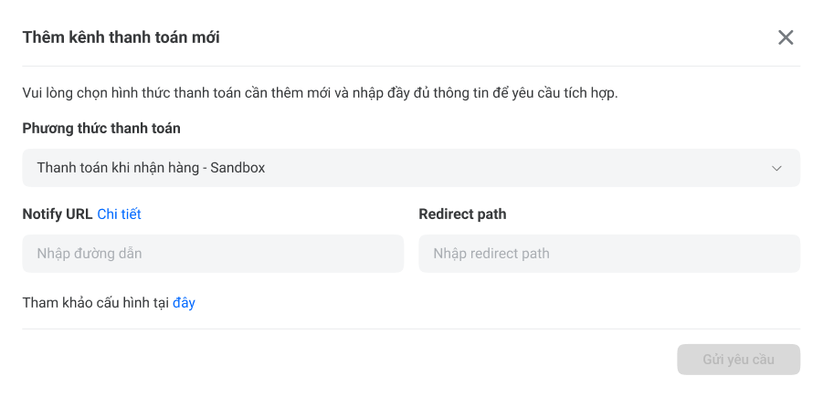 Trang quản lý tích hợp thanh toán